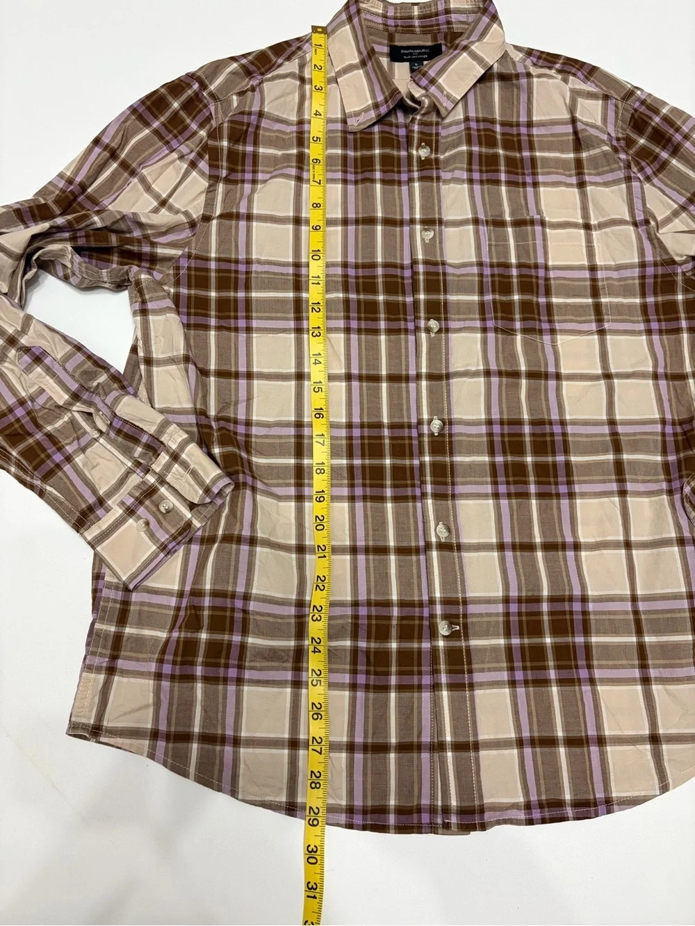 Banana Republic Men's Plaid Button-Down Shirt in Beige, Brown and Purple Sz L